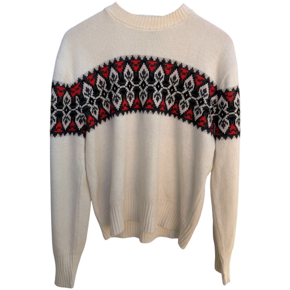 Nordic Pattern Sweater Vintage Pure Orlon Campus Mens White Red Black